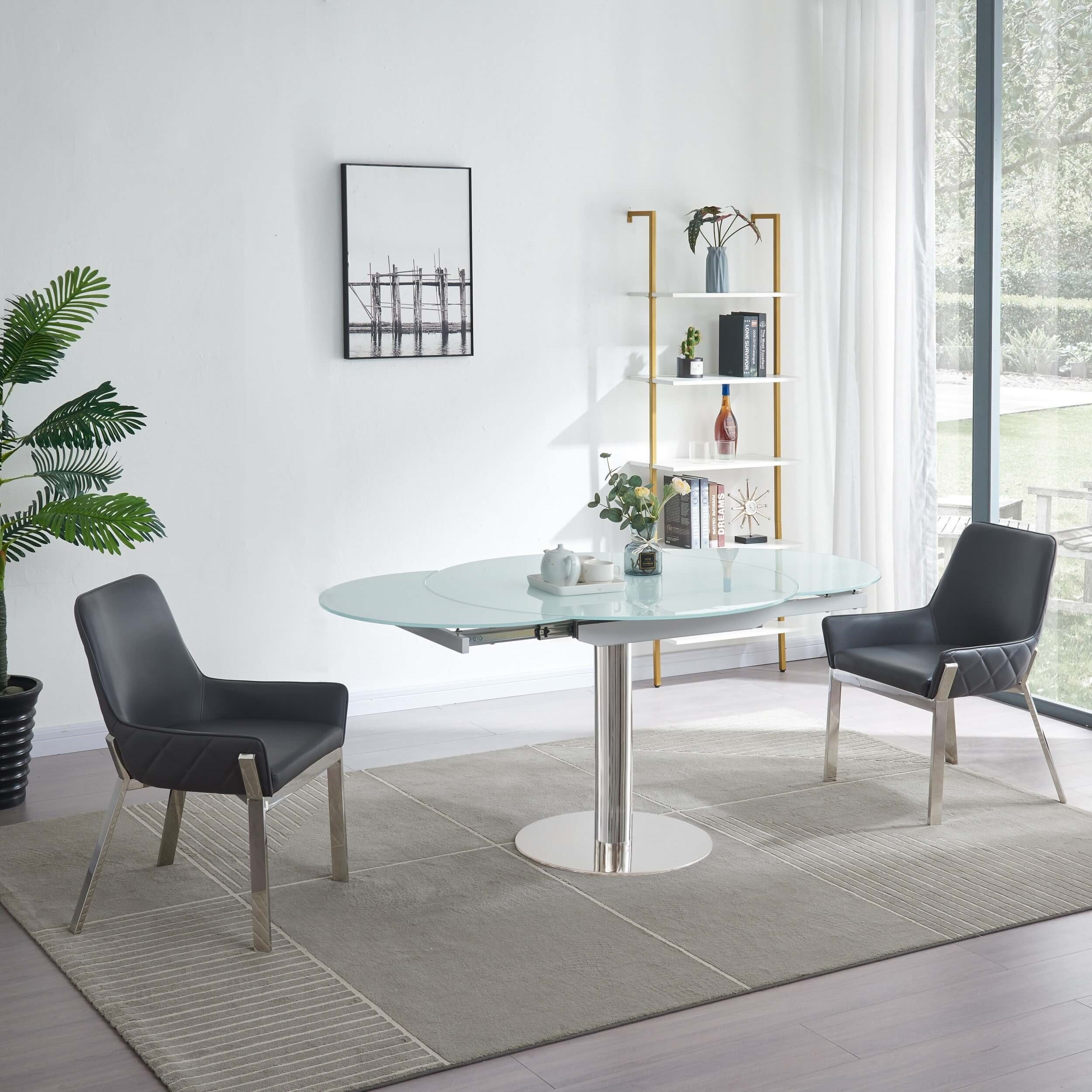 Pub Frosted Glass Extendable Dining Table