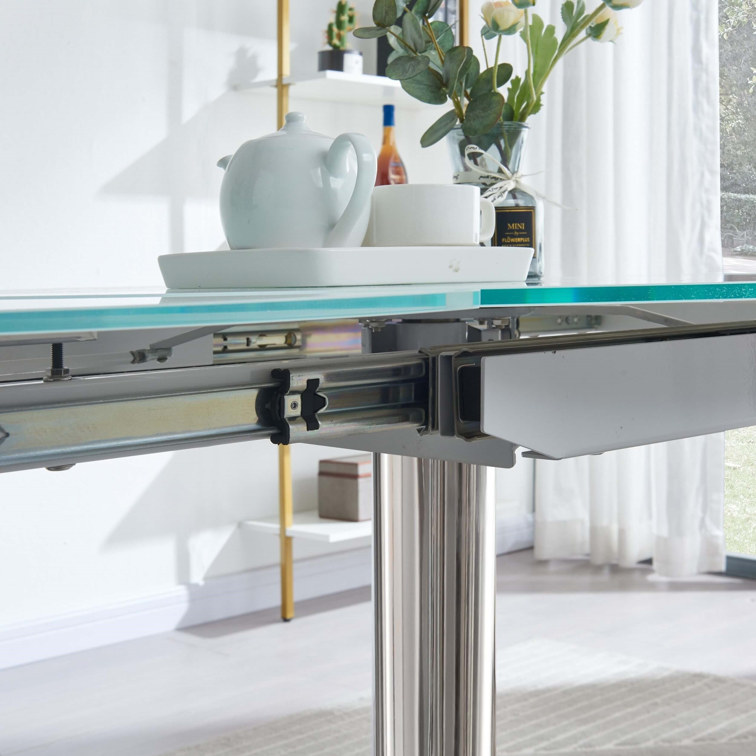 Pub Frosted Glass Extendable Dining Table