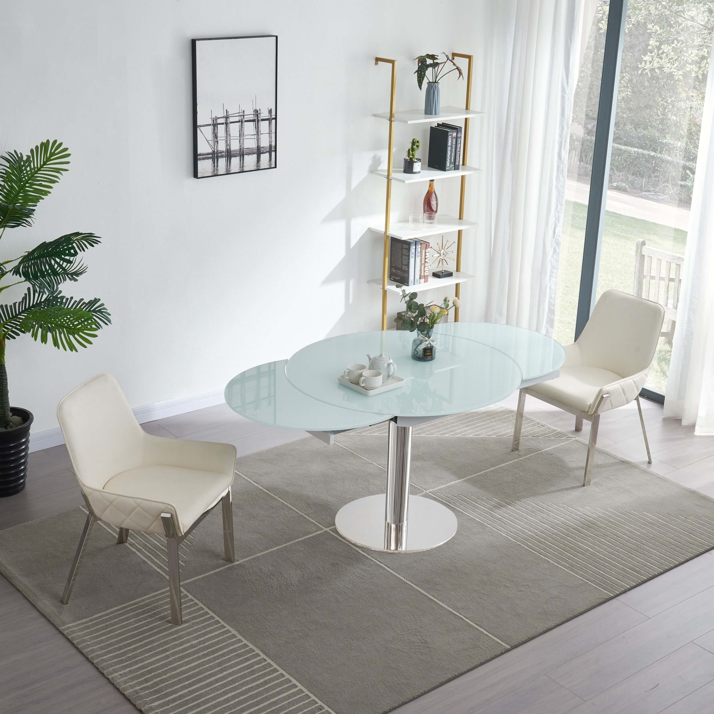 Pub Frosted Glass Extendable Dining Table
