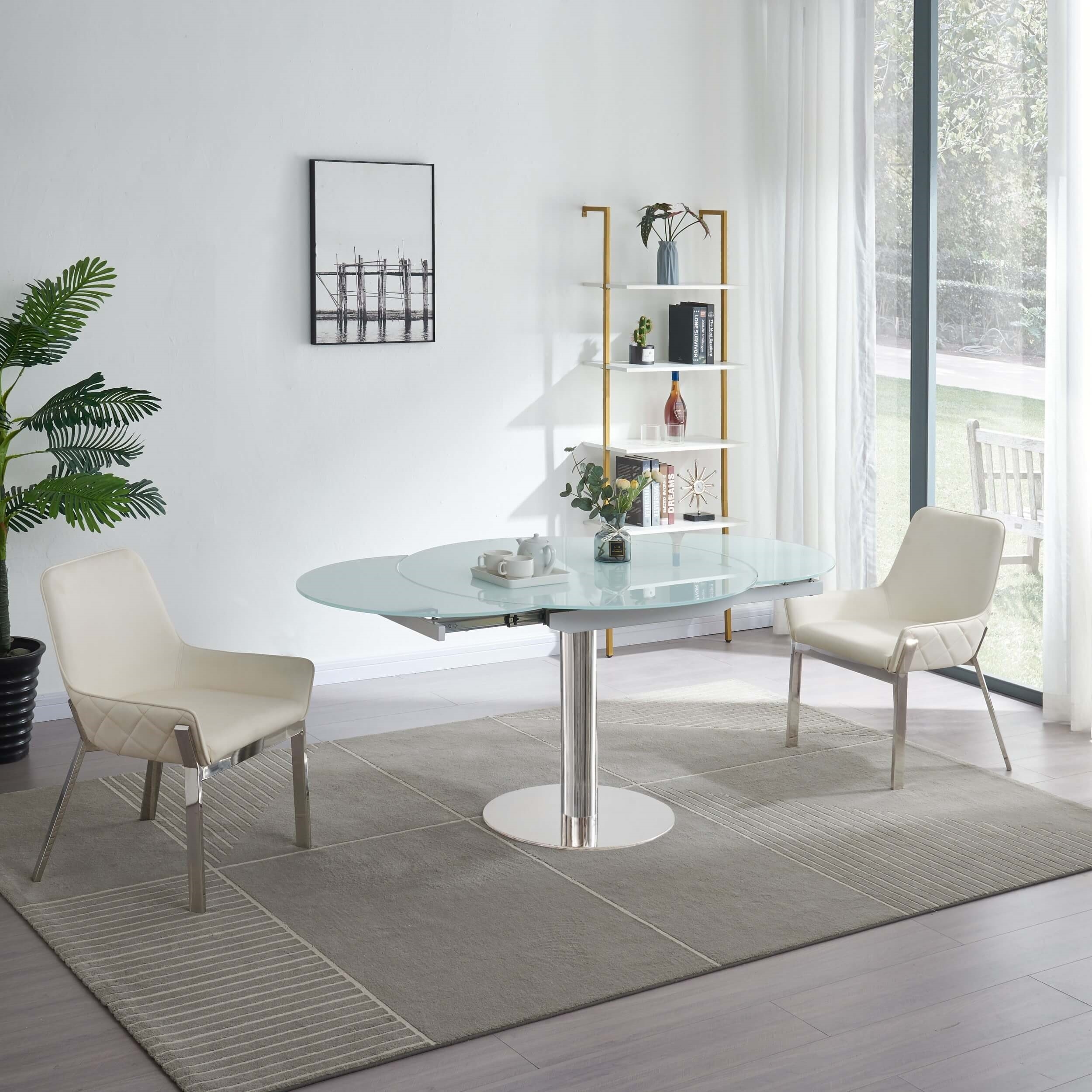 Pub Frosted Glass Extendable Dining Table