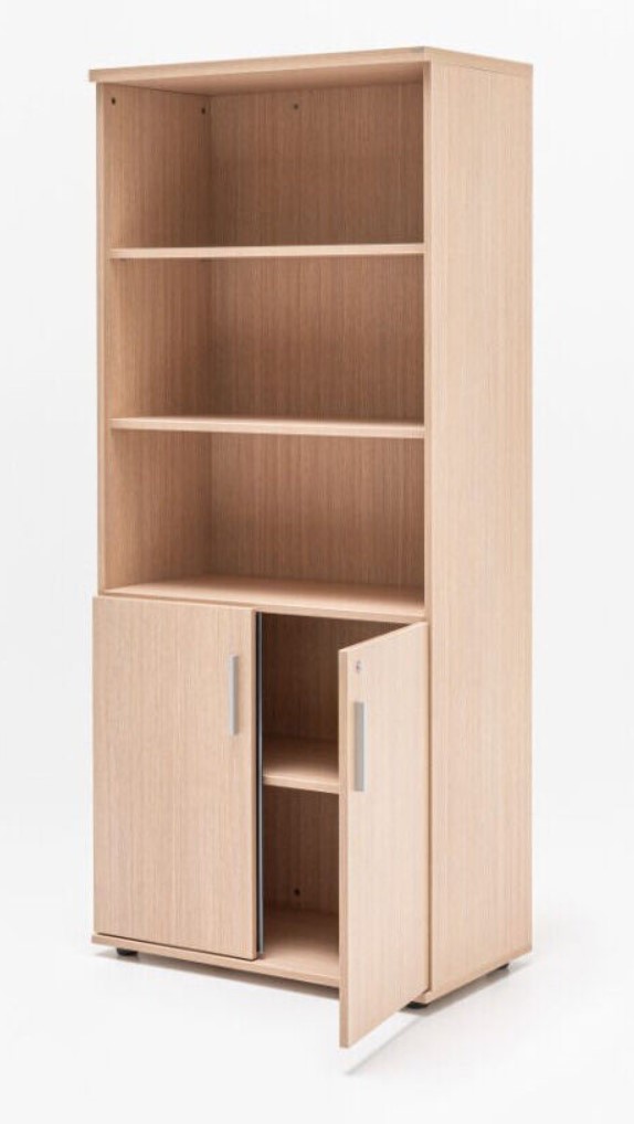 Quando Office Half-Bookcase w/3 Open Shelves & 2 Lockable Doors