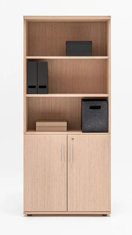 Quando Office Half-Bookcase w/3 Open Shelves & 2 Lockable Doors