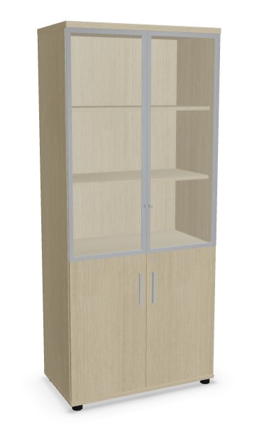 Quando Office Cabinet w/2 Upper Glass Doors & 2 Lockable Down Doors