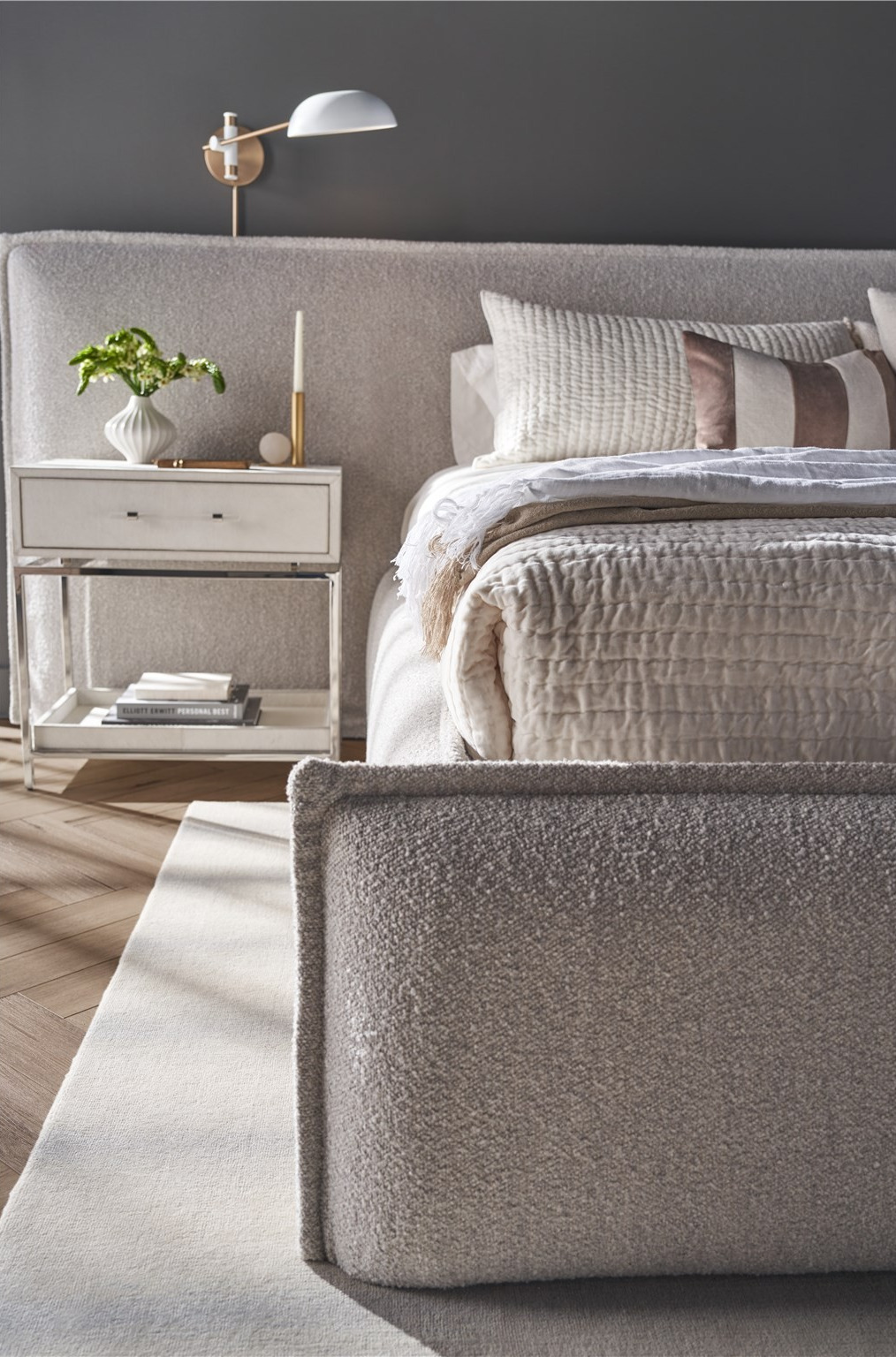 Lux Wall Fabric Platform Bed w/Panel, King Size