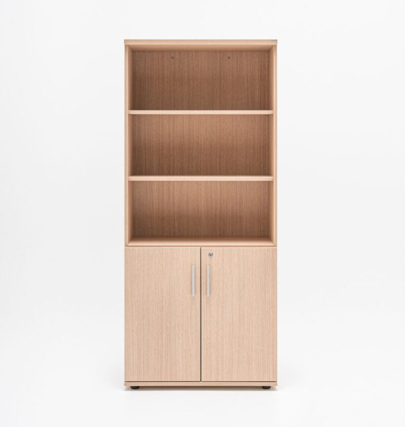 Quando Office Half-Bookcase w/3 Open Shelves & 2 Lockable Doors