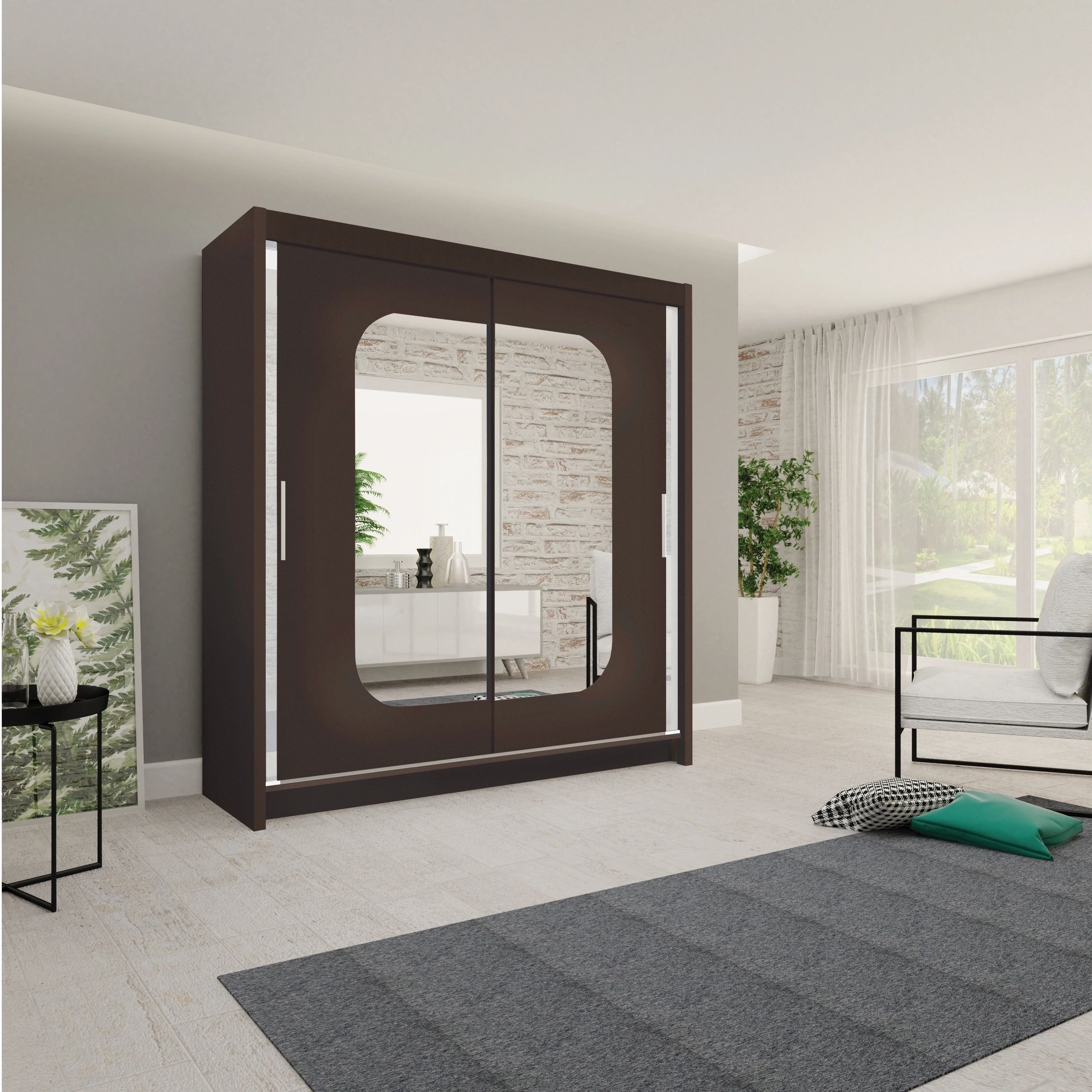Marika 71-inch 2-Door Matte Wood Wardrobe with Mirror