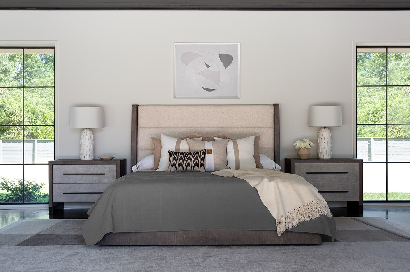 Morada Fabric/Wood Platform Bed, Queen Size