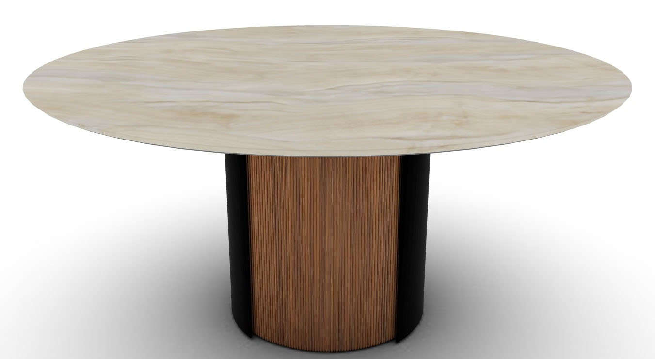 Yoroi W62.9-inch Ceramic/Metal/Wood Customizable Round Dining Table