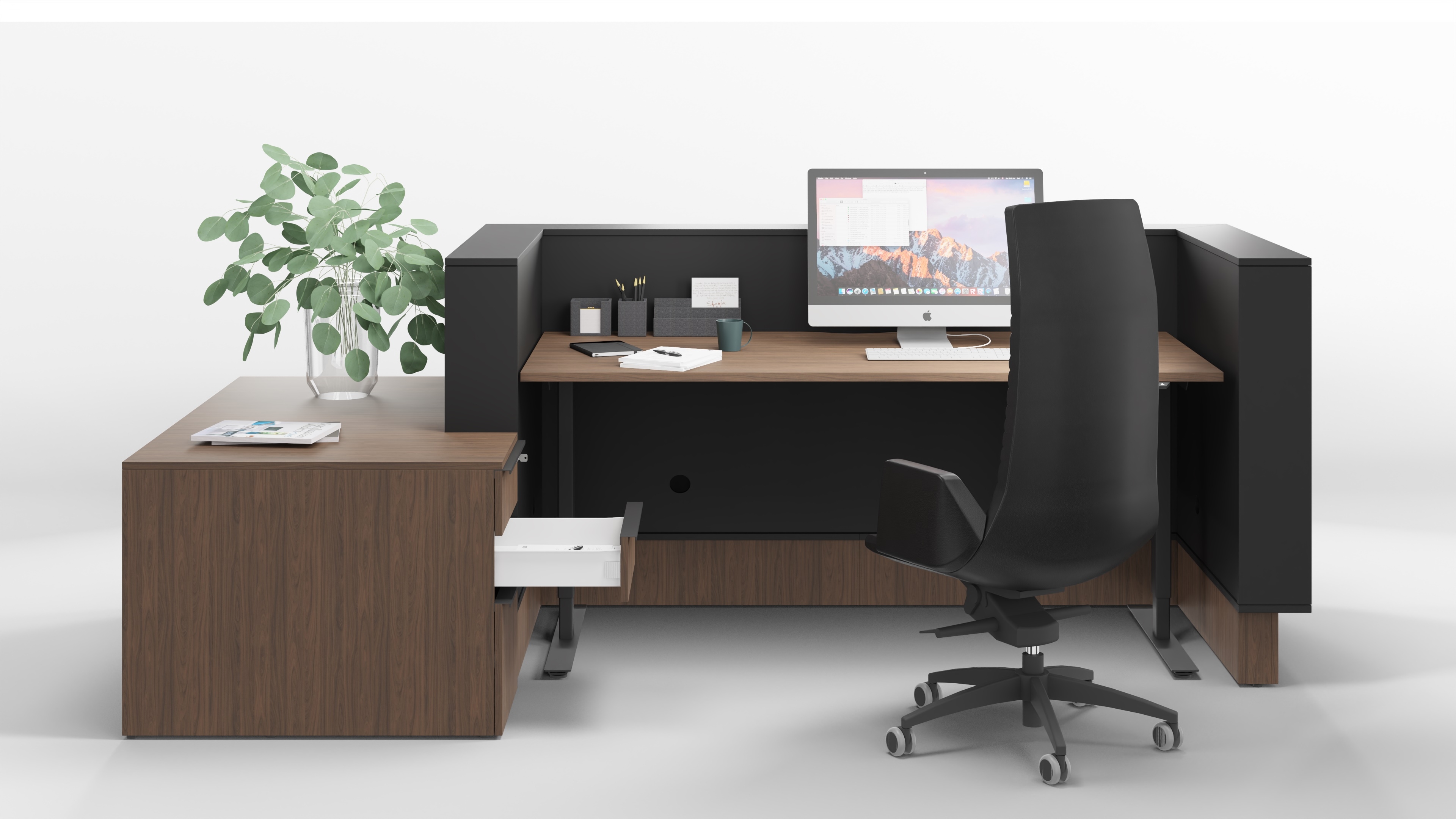 NARBUTAS Black Reception Unit Table With Side Storage