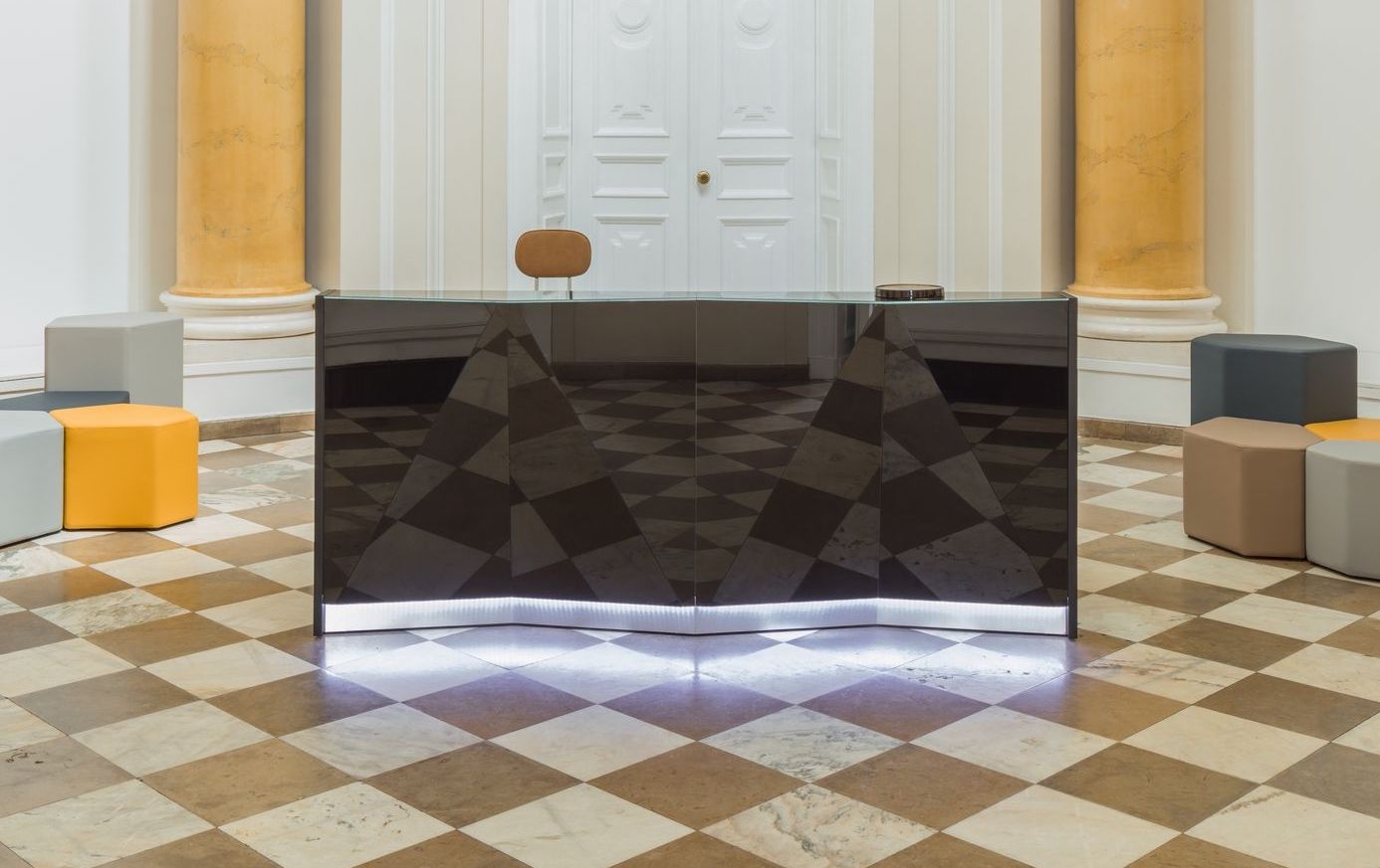 Alpa 96" Straight Medium Reception Desk in Black Glass