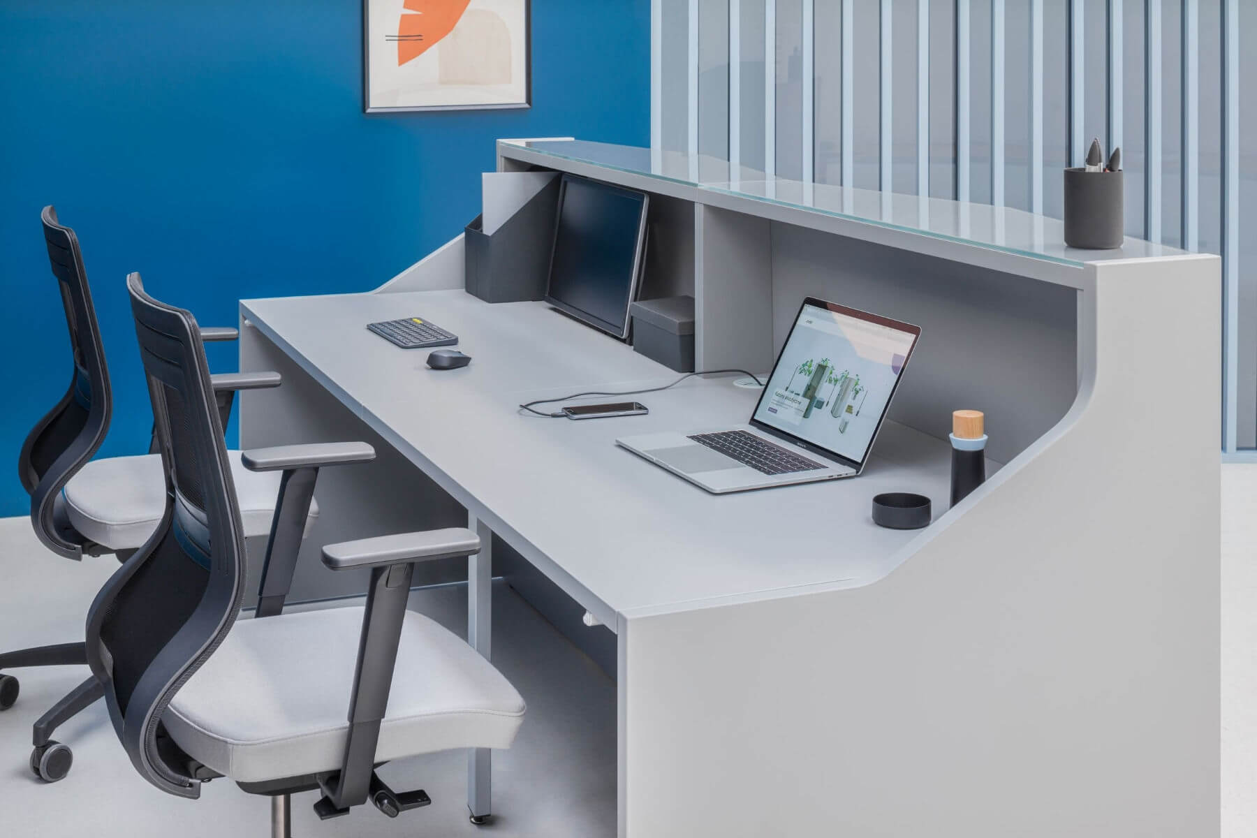 Alpa 96" Straight Medium Reception Desk Setup