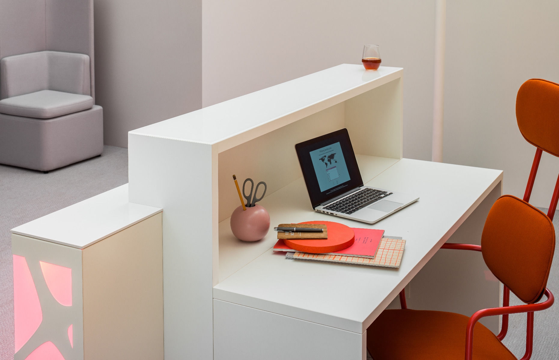 ORGANIC L-Shaped Medium Reception Desk w/Left Side RGB Light Panel