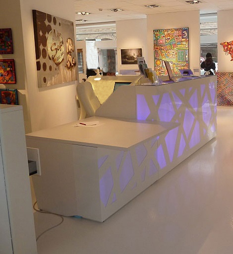 ZIG-ZAG W102" L-Shaped Reception Desk w/Counter Top & RGB Light, ADA Compliance