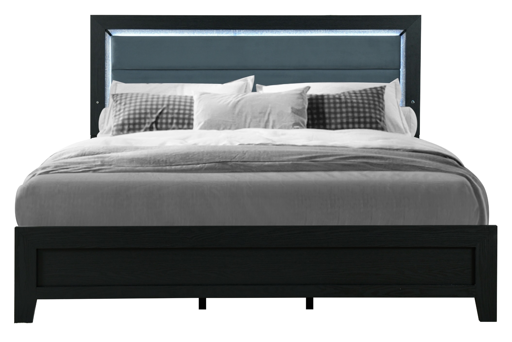 Reid Velvet/Wood Panel Bedroom Set w/LED Lighting