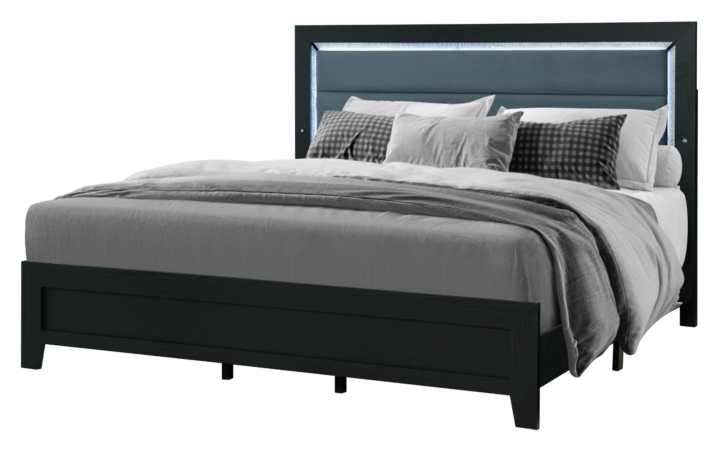 Reid Velvet/Wood Panel Bedroom Set w/LED Lighting