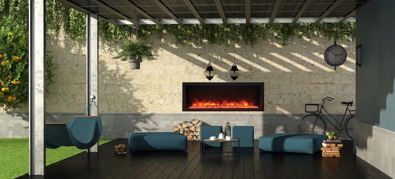 XS 45" Extra Slim Indoor/Outdoor Electric Built-in Fireplace w/Black Steel Surround