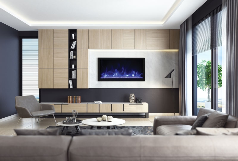 XT Extra Tall Indoor/Outdoor Electric Built-in Fireplace w/ Black Steel Surround