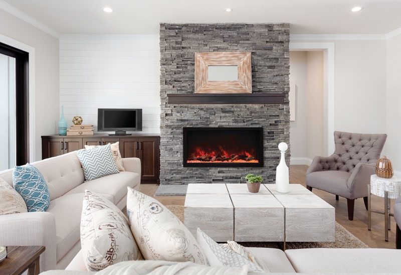 XT 45" Extra Tall Indoor/Outdoor Electric Built-in Fireplace w/Black Steel Surround
