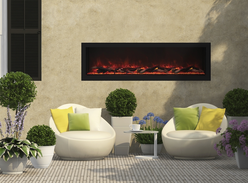 Deep 55" Indoor/Outdoor Electric Built-in Fireplace w/ Black Steel Surround
