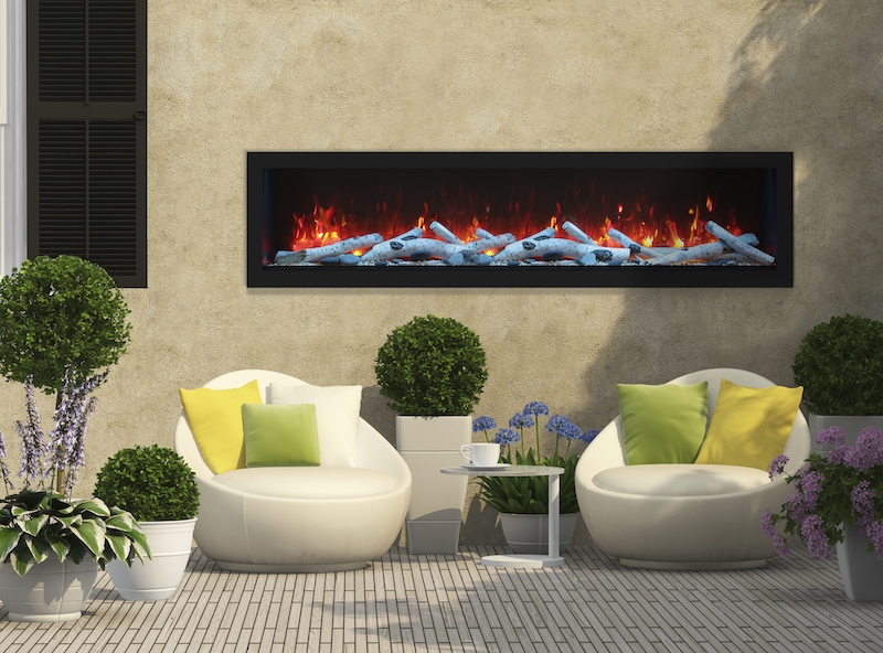 Deep Indoor/Outdoor Electric Built-in Fireplace w/ Black Steel Surround