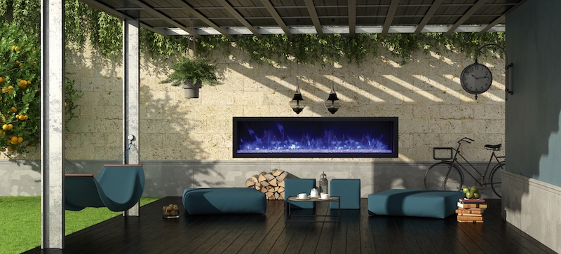 XT 65" Extra Tall Indoor/Outdoor Electric Built-in Fireplace w/ Black Steel Surround