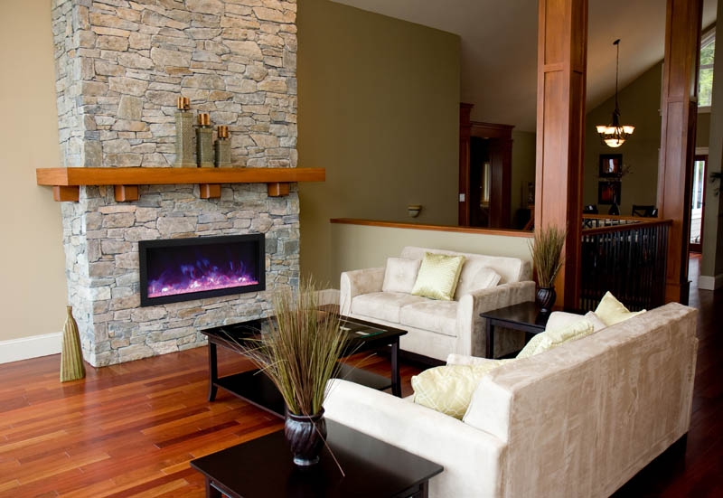 XS 35" Extra Slim Indoor/Outdoor Electric Built-in Fireplace w/Black Steel Surround