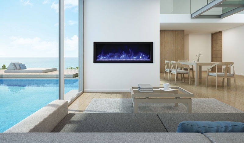 XS 45" Extra Slim Indoor/Outdoor Electric Built-in Fireplace w/Black Steel Surround