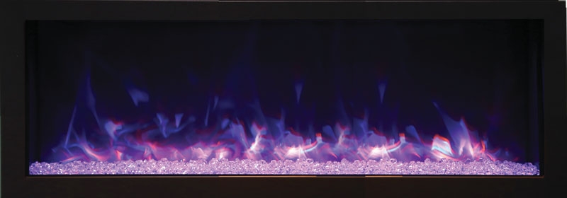 Deep Indoor/Outdoor Electric Built-in Fireplace w/ Black Steel Surround