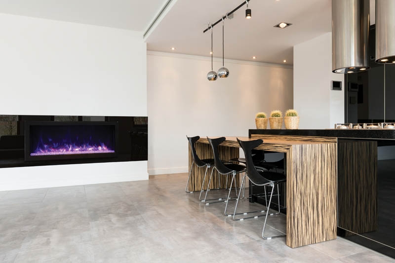 Deep 45" Indoor/Outdoor Electric Built-in Fireplace w/ Black Steel Surround