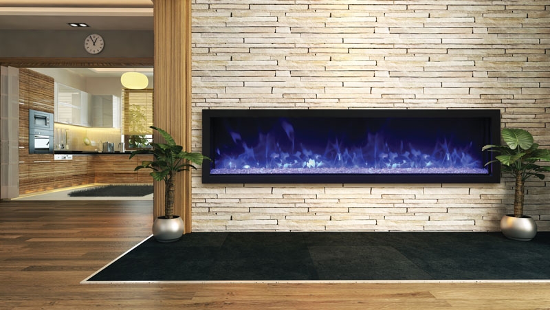 XS Extra Slim Indoor/Outdoor Electric Built-in Fireplace w/Black Steel Surround