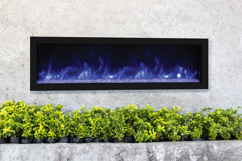 Deep Indoor/Outdoor Electric Built-in Fireplace w/ Black Steel Surround