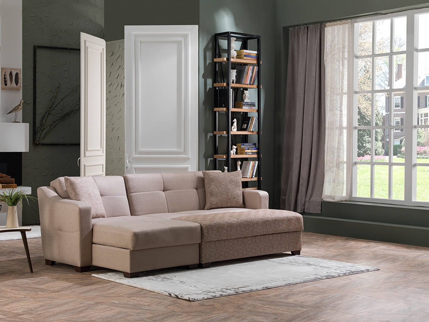 Tahoe Fabric Storage Sleeper Reversible L-Shaped Sectional Sofa