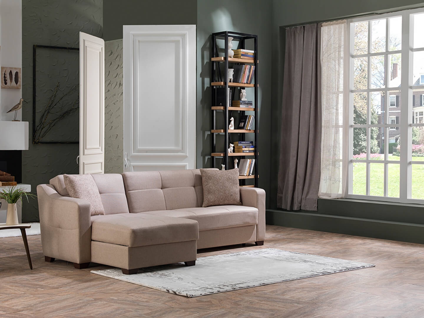 Tahoe Fabric Storage Sleeper Reversible L-Shaped Sectional Sofa