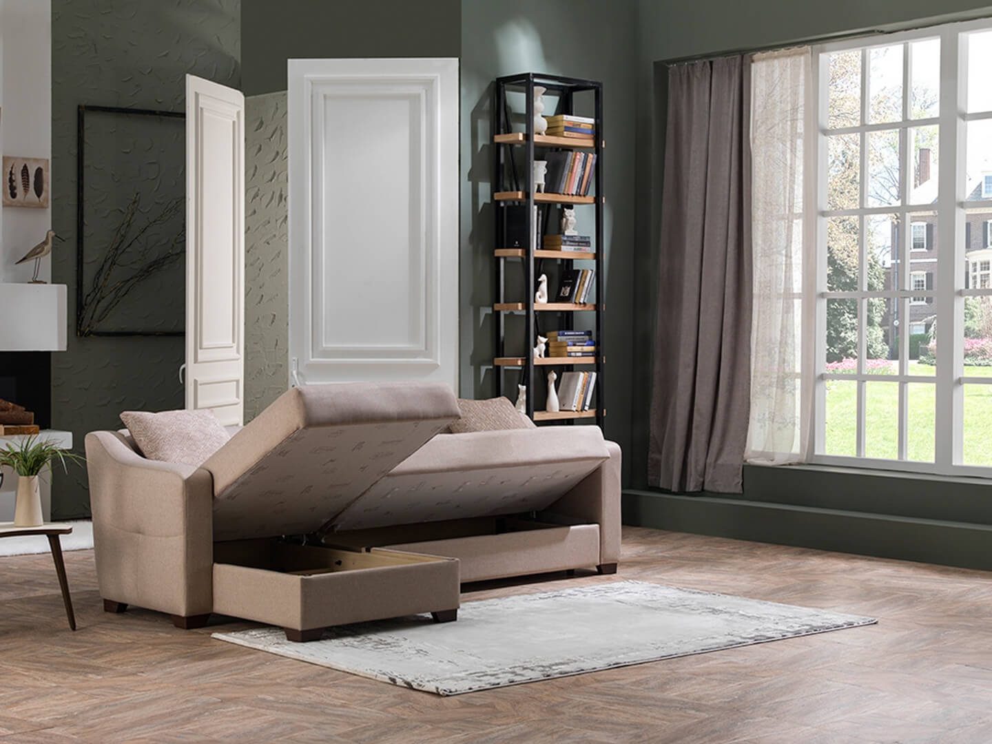Tahoe Fabric Storage Sleeper Reversible L-Shaped Sectional Sofa