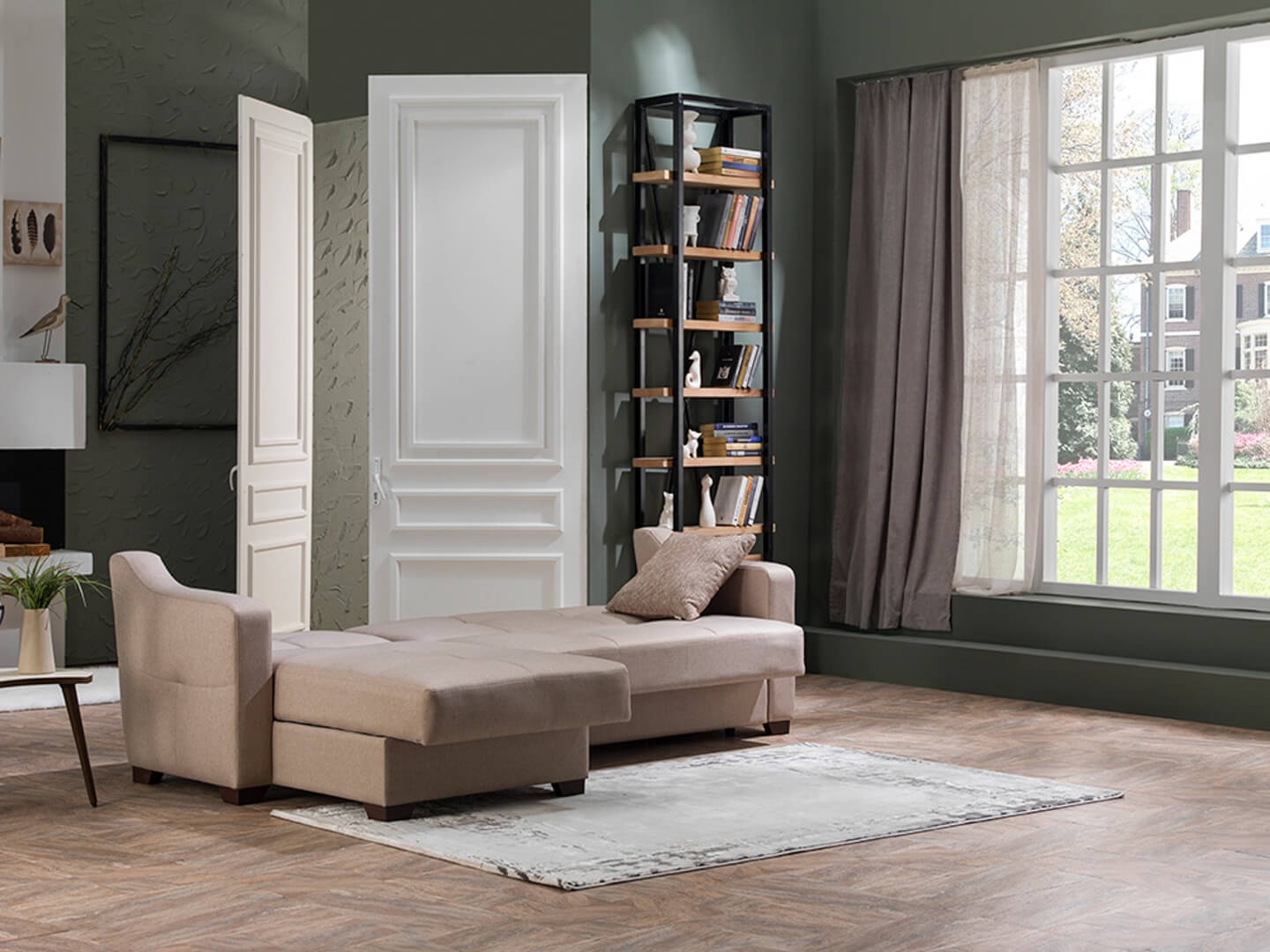 Tahoe Fabric Storage Sleeper Reversible L-Shaped Sectional Sofa