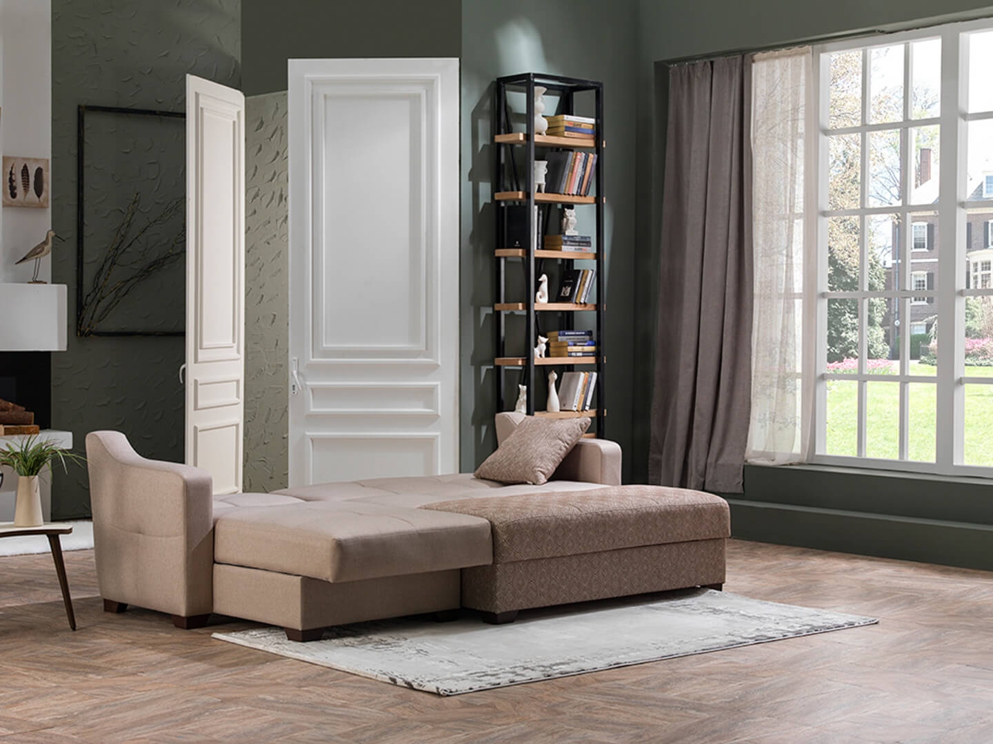 Tahoe Fabric Storage Sleeper Reversible L-Shaped Sectional Sofa
