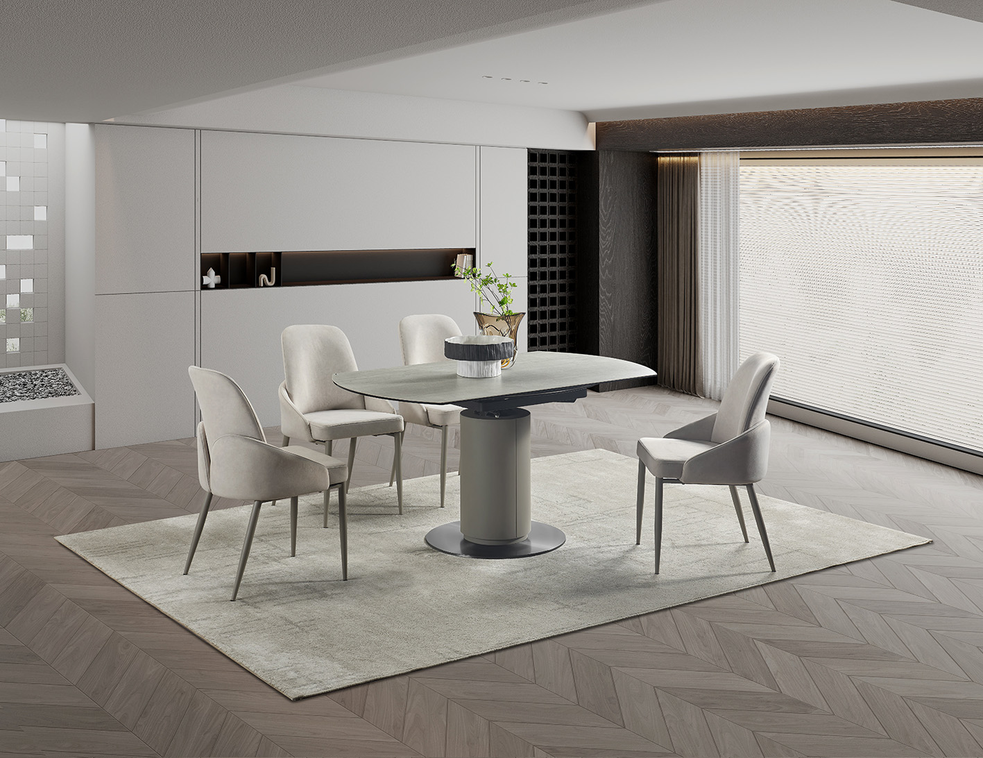 RH 130 Ceramic/Stainless Steel Extension Dining Table