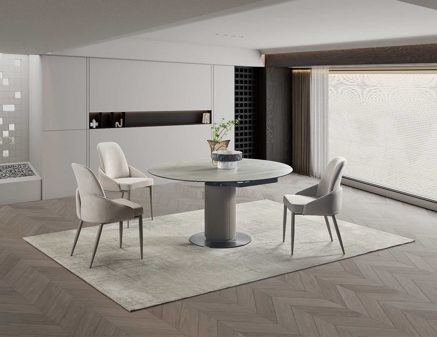 RH 130 Ceramic/Stainless Steel Extension Dining Table