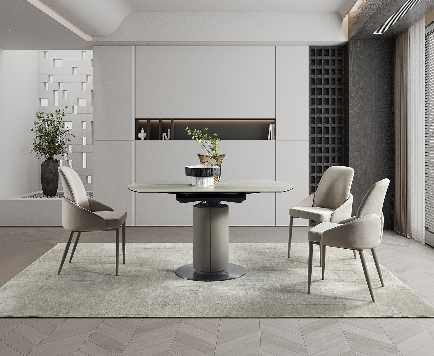 RH 130 Ceramic/Stainless Steel Extension Dining Table