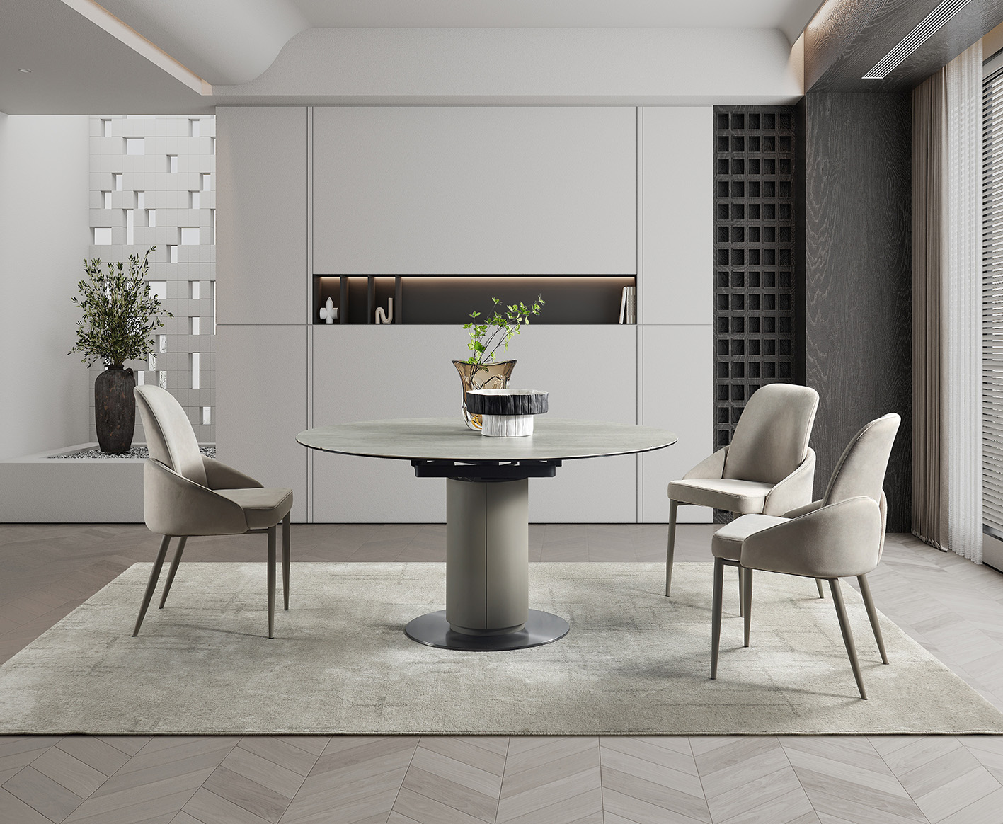 RH 130 Ceramic/Stainless Steel Extension Dining Table