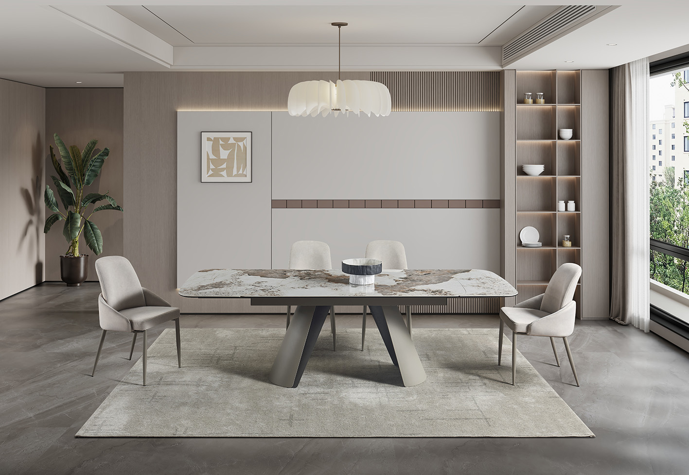 RH Morandi Ceramic/Metal Extension Dining Table