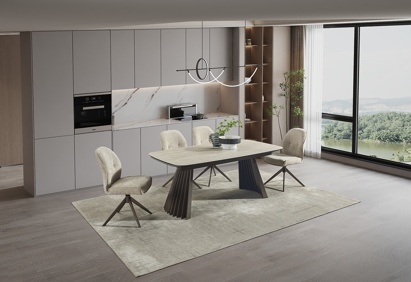 RH Warm Travertine Ceramic/Metal Extension Dining Table