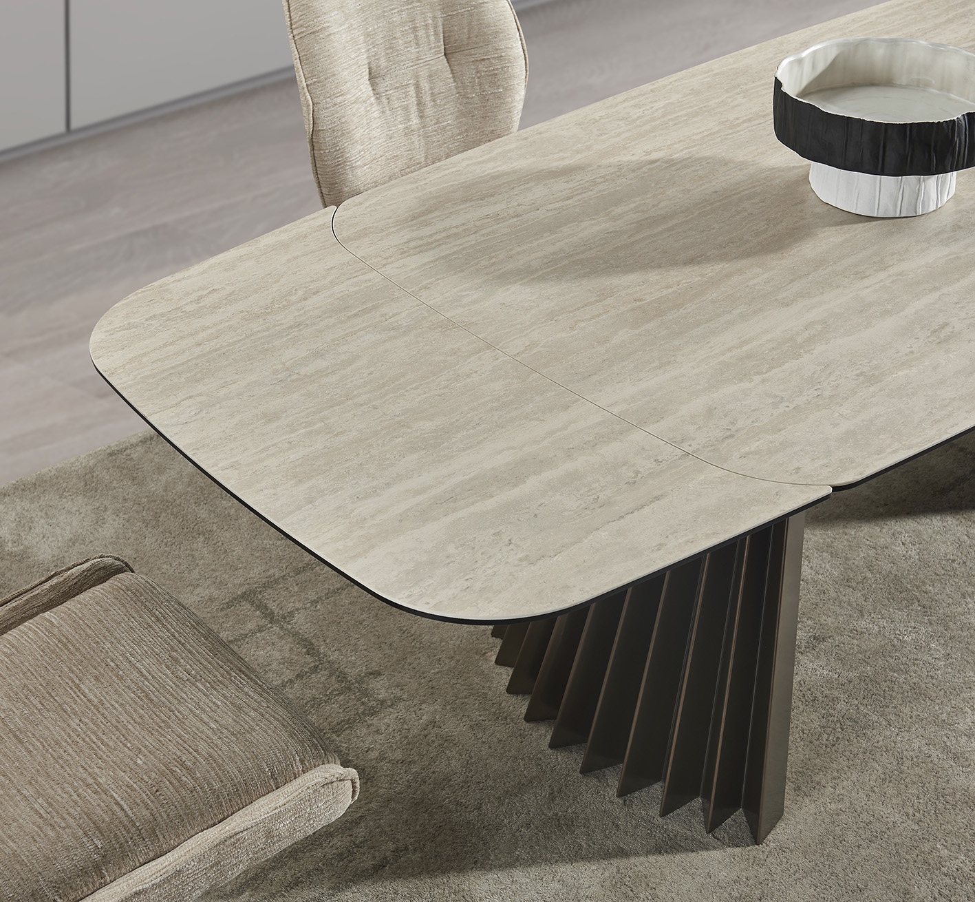 RH Warm Travertine Ceramic/Metal Extension Dining Table
