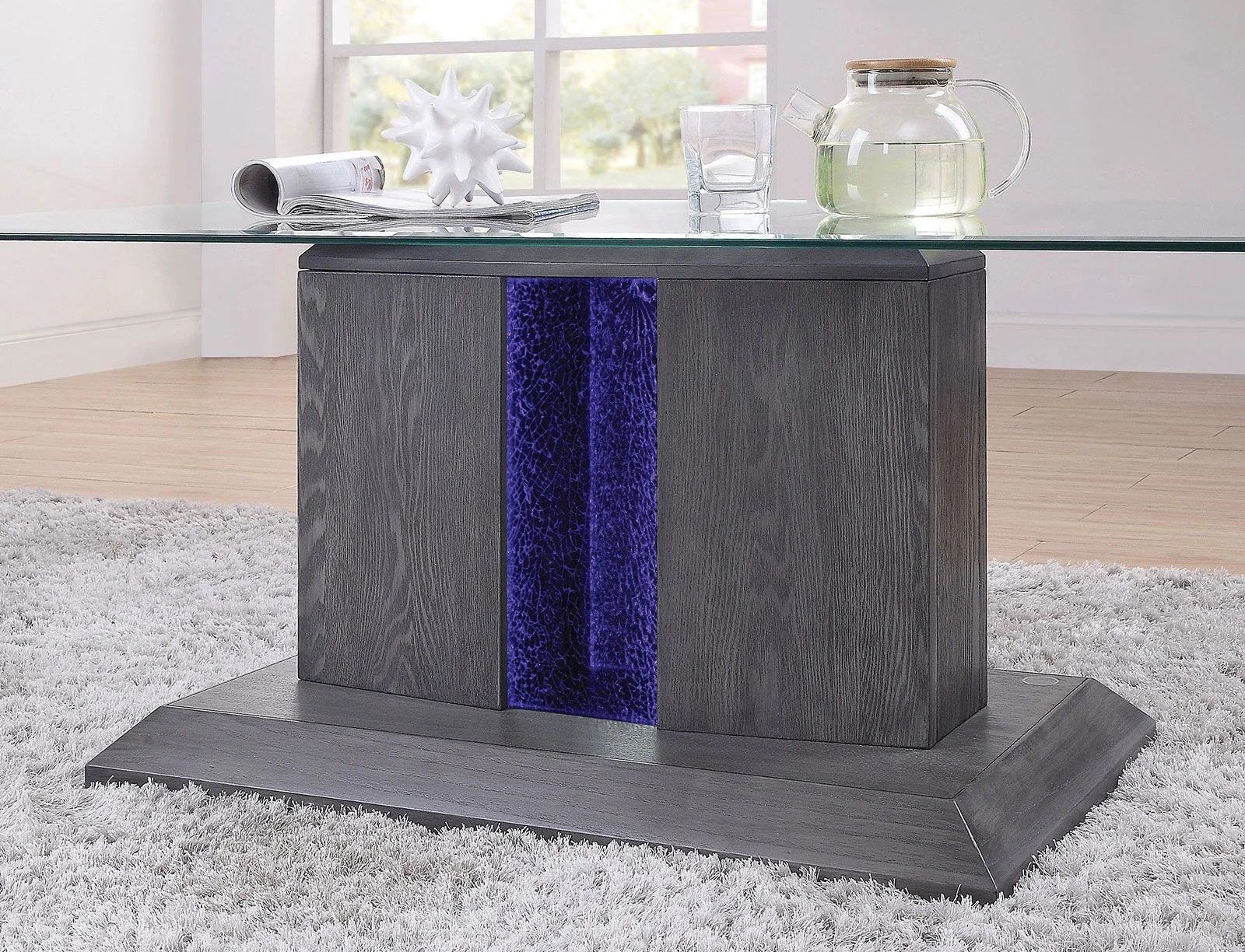 Rhyl Glass/Wood Coffee Table w/LED Light