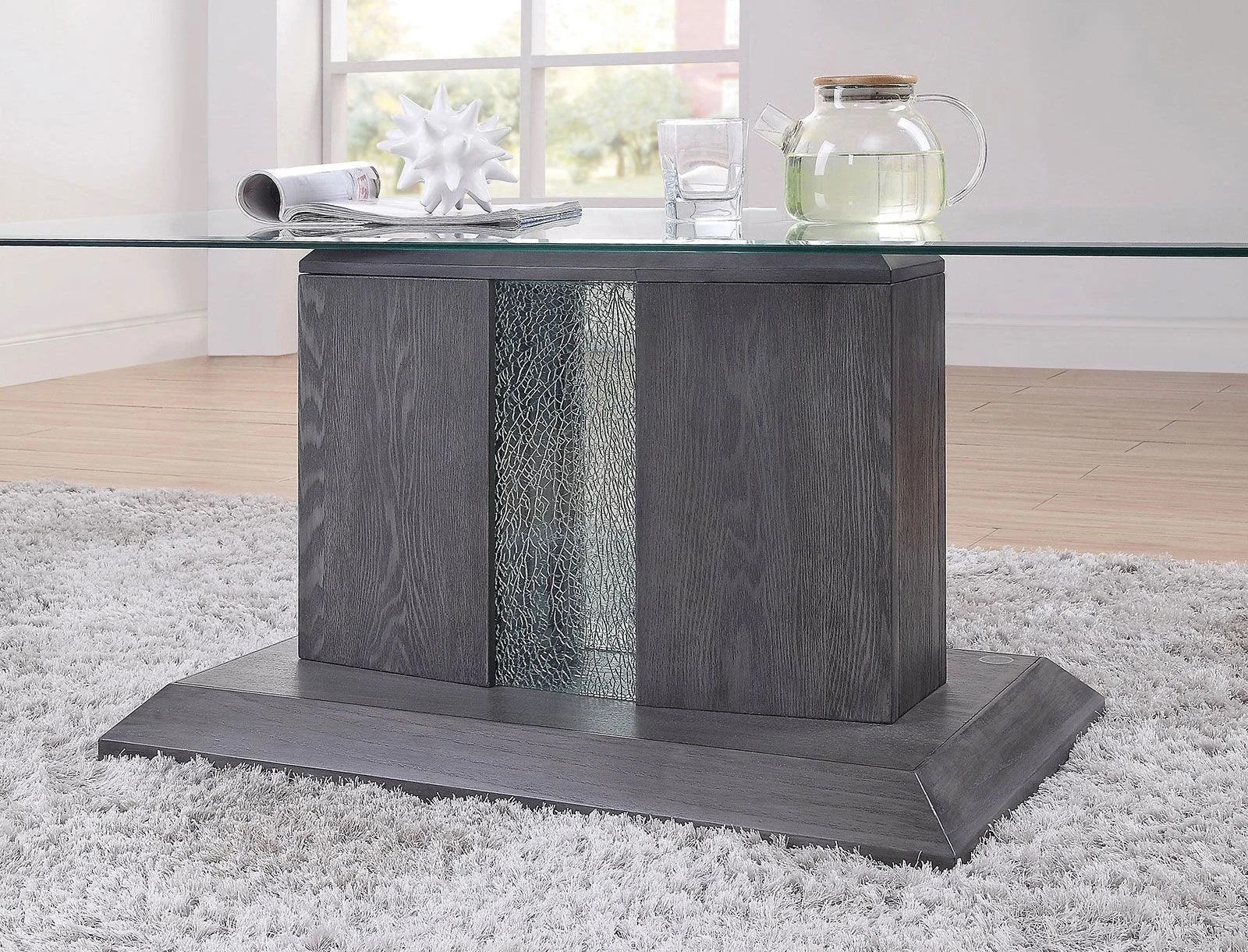 Rhyl Glass/Wood Coffee Table Set w/LED Light