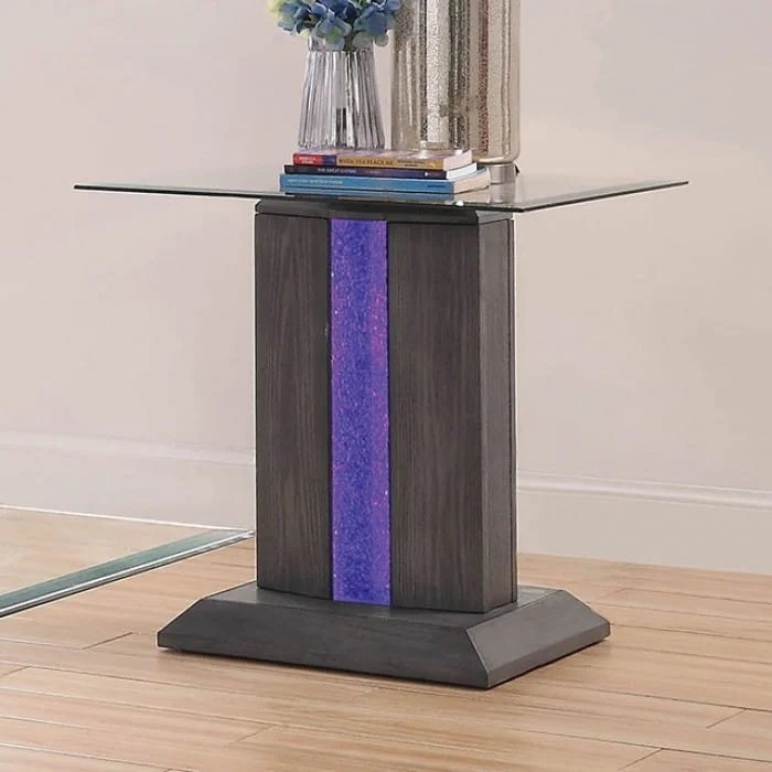 Rhyl Glass/Wood End Table w/LED Light