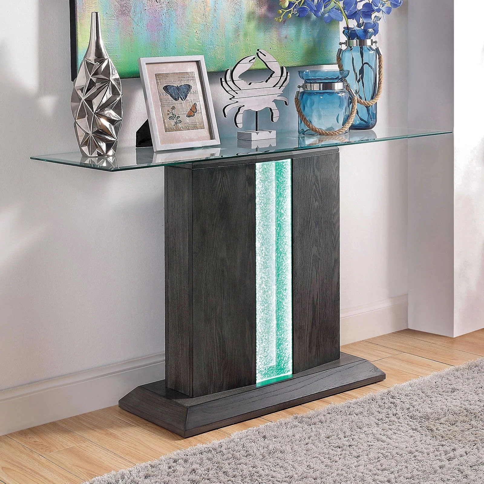 Rhyl Glass/Wood Coffee Table Set w/LED Light