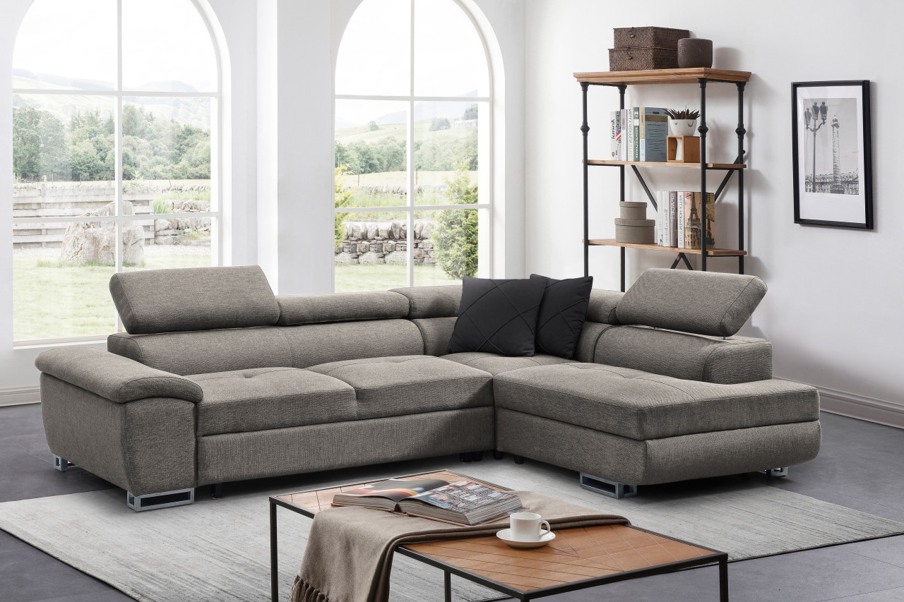 Madrid L-Shaped Microfiber Fabric Sectional Sleeper Sofa w/Storage Corner Chaise