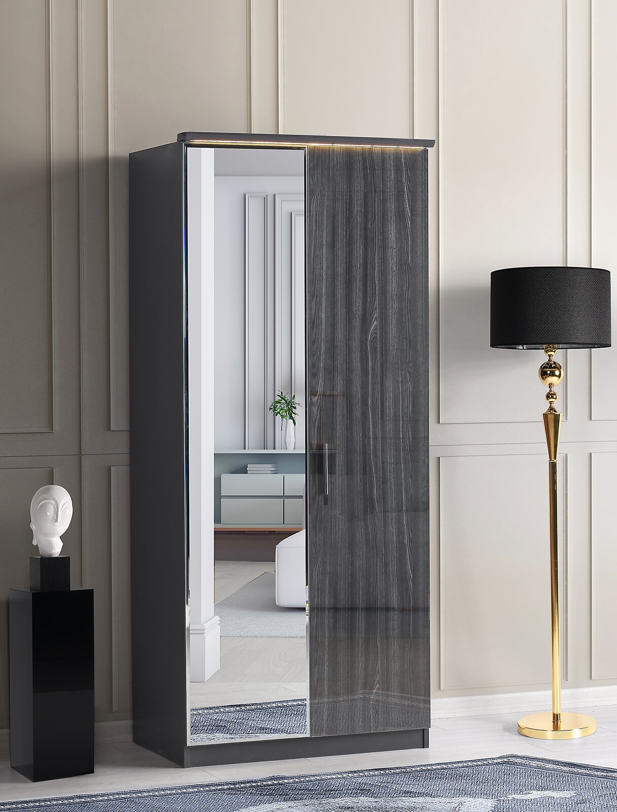 Roma Glossy LED 2-Door Wardrobe