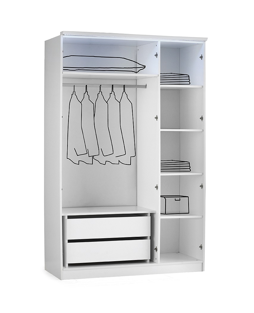 Roma Glossy 3-Door Wardrobe w/Mirror & 2-Drawer Storage